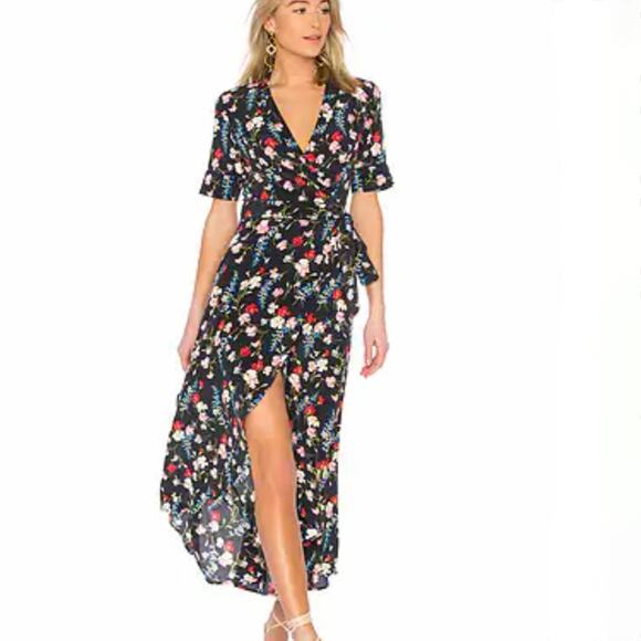 Revolve x Equipment Imogene Silk Wrap Dress - Floral - Black Multicolor - Size M - Picture 1 of 6